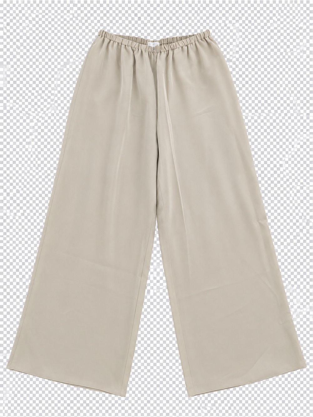 100% Silk Beige Wide Leg Pants Elastic Waist Size L